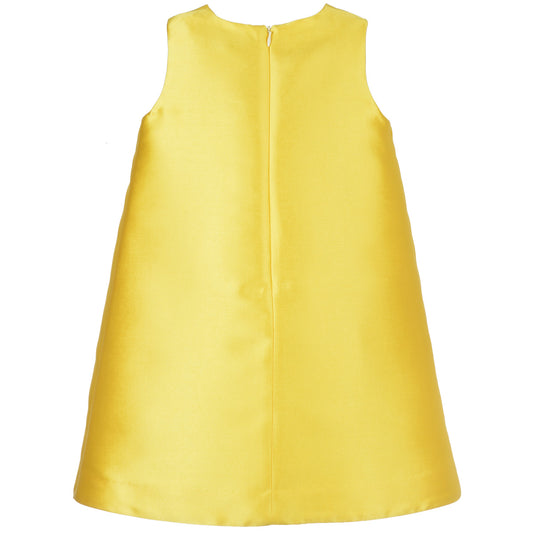 Girl's Guilded Bow Shift Dress in Canary Yellow