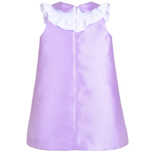 Girl's Ruffle Bib Shift Dress in Lilac