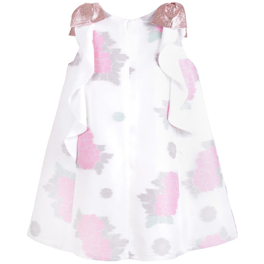 Girl's Ruffle Trapeze Dress in Sugared Almond and White