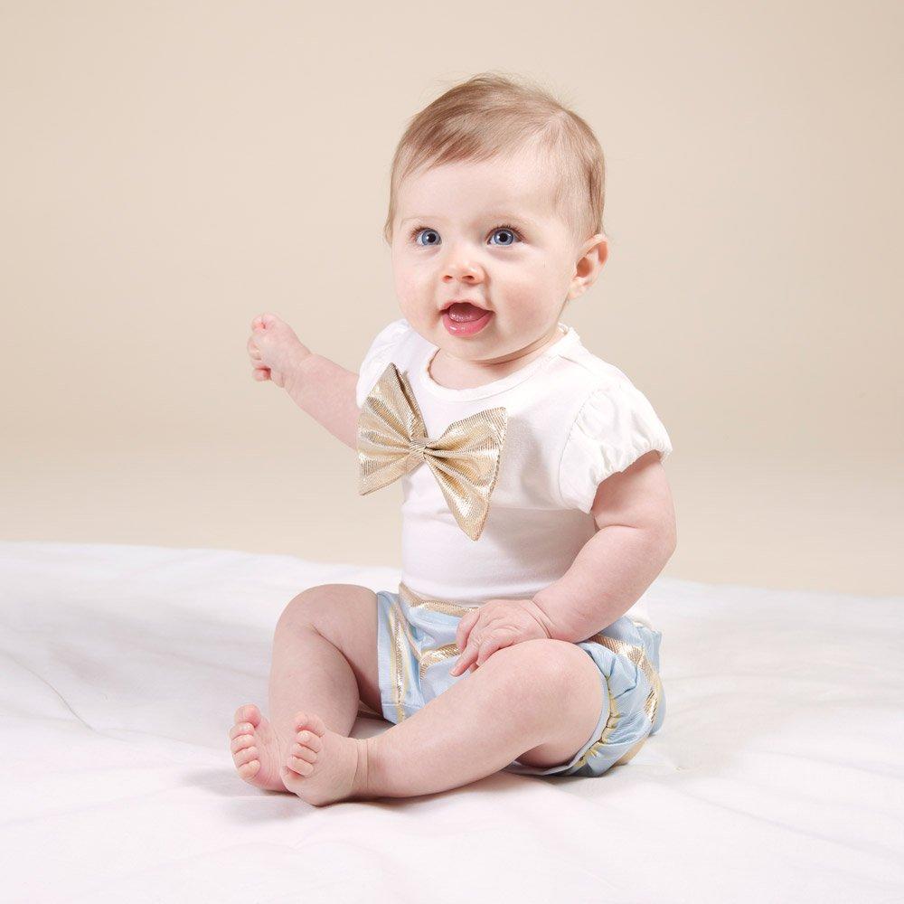 Baby's Sweetie Stripe Shorts in Powder Blue and Gold