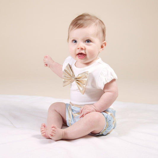 Baby's Sweetie Stripe Shorts in Powder Blue and Gold