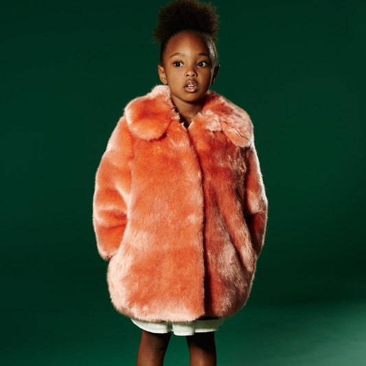 Girl's Faux Fur Coat in Milkshake