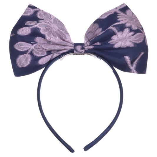 Girl's Giant Bow Hairband in Navy and Sugarplum