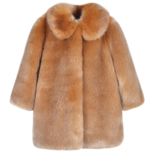 Girl's Faux Fur Coat in Toffee