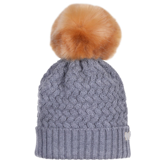 Baby's Chunky Pom Pom Hat in Heather Grey and Toffee