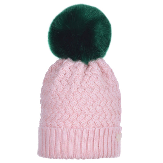 Baby's Chunky Pom Pom Hat in Blush and Emerald