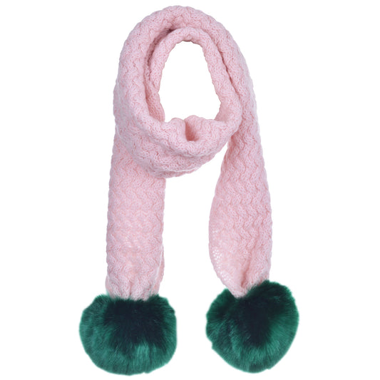 Girl's Chunky Pom Pom Scarf in Blush and Emerald