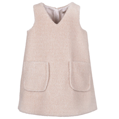 Girl's Teddy Bear Pinafore Dress in Biscuit