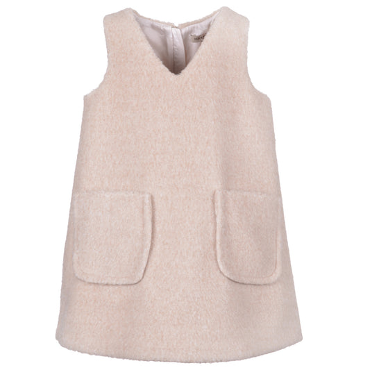 Girl's Teddy Bear Pinafore Dress in Biscuit