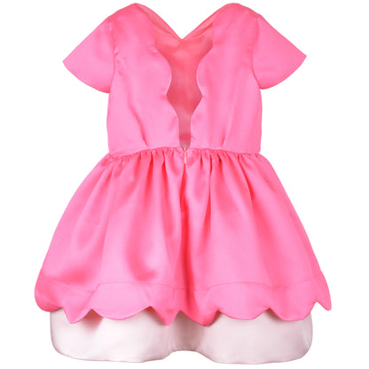 Girl's Scalloped Bodice Dress in Bright Pink