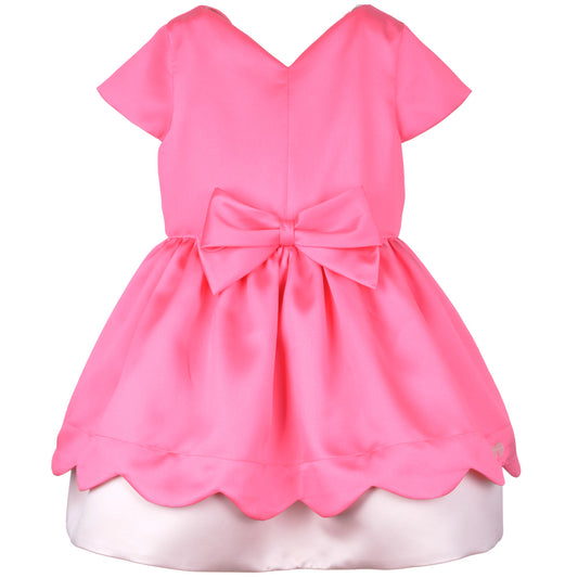 Girl's Scalloped Bodice Dress in Bright Pink