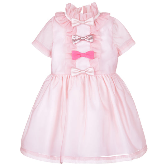 Girl's Multi Bow Bodice Dress in Petal Pink