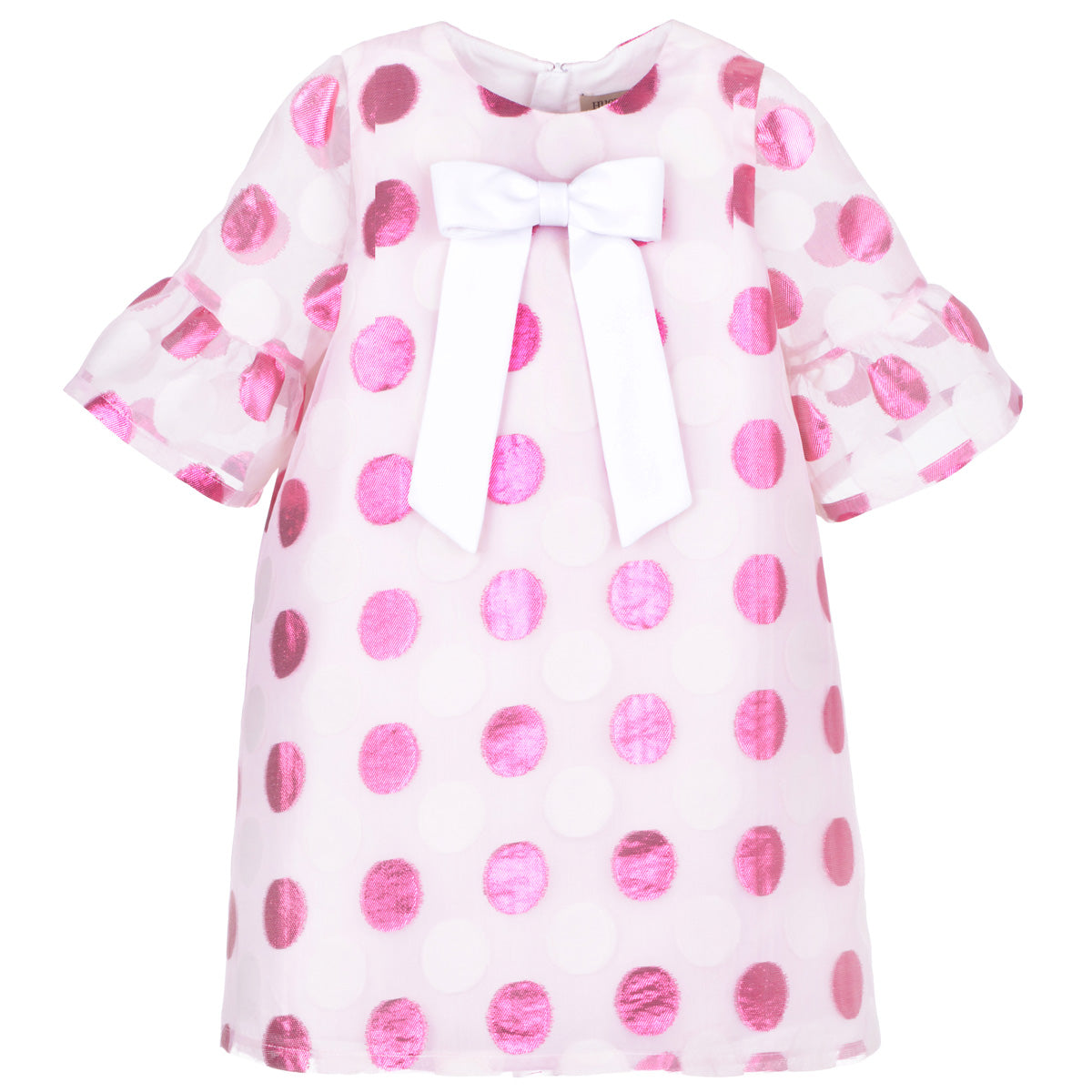 Girl's Bow Tie Shift Dress in Cerice and Cream