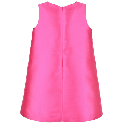 Girl's Guilded Bow Shift Dress in Hot PInk