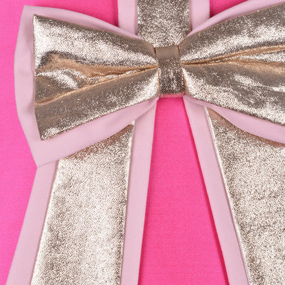 Girl's Guilded Bow Shift Dress in Hot PInk
