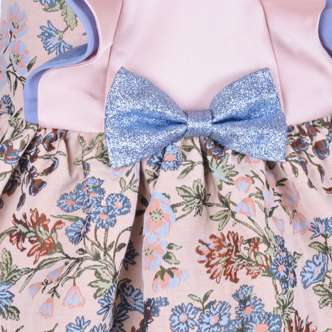Girl's Ruffle Bib Bodice Dress in Aquamarine and Pistachio
