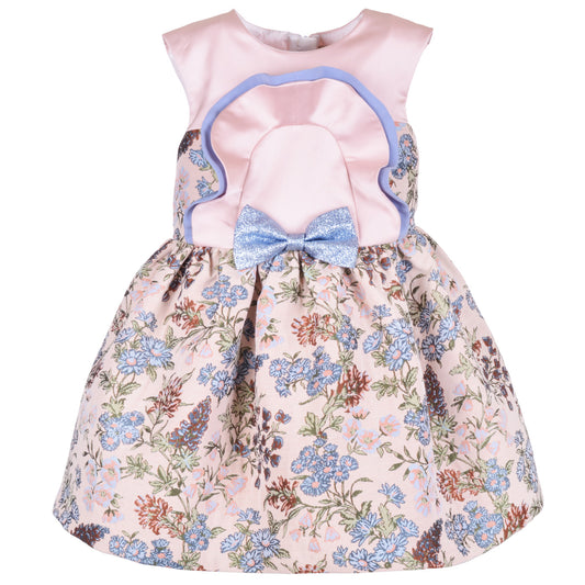 Girl's Ruffle Bib Bodice Dress in Aquamarine and Pistachio