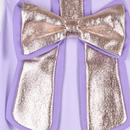 Girl's Gilded Bow Ruffle Tier Dress in Lavender
