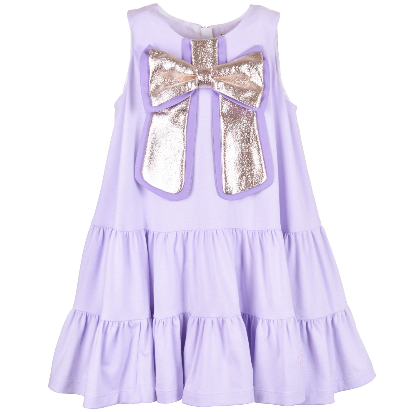 Girl's Gilded Bow Ruffle Tier Dress in Lavender