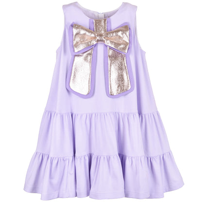 Girl's Gilded Bow Ruffle Tier Dress in Lavender