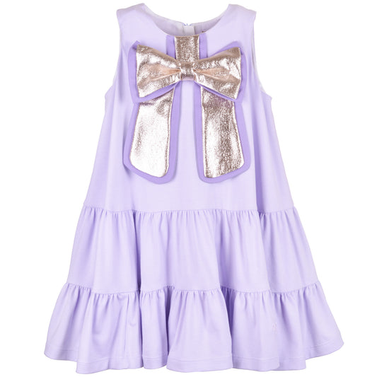 Girl's Gilded Bow Ruffle Tier Dress in Lavender