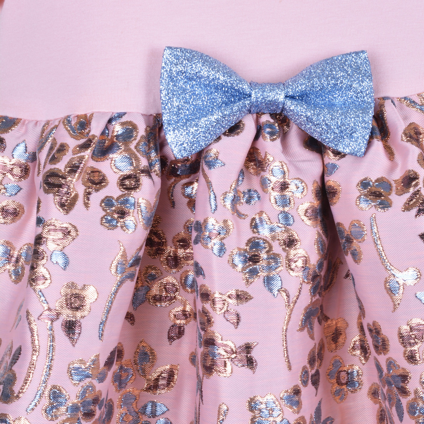 Girl's Scallop Collar Jersey Dress in Milkshake and Antique Gold