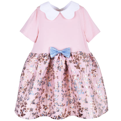 Girl's Scallop Collar Jersey Dress in Milkshake and Antique Gold