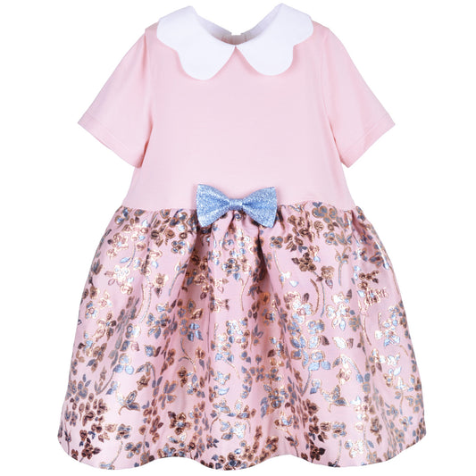 Girl's Scallop Collar Jersey Dress in Milkshake and Antique Gold