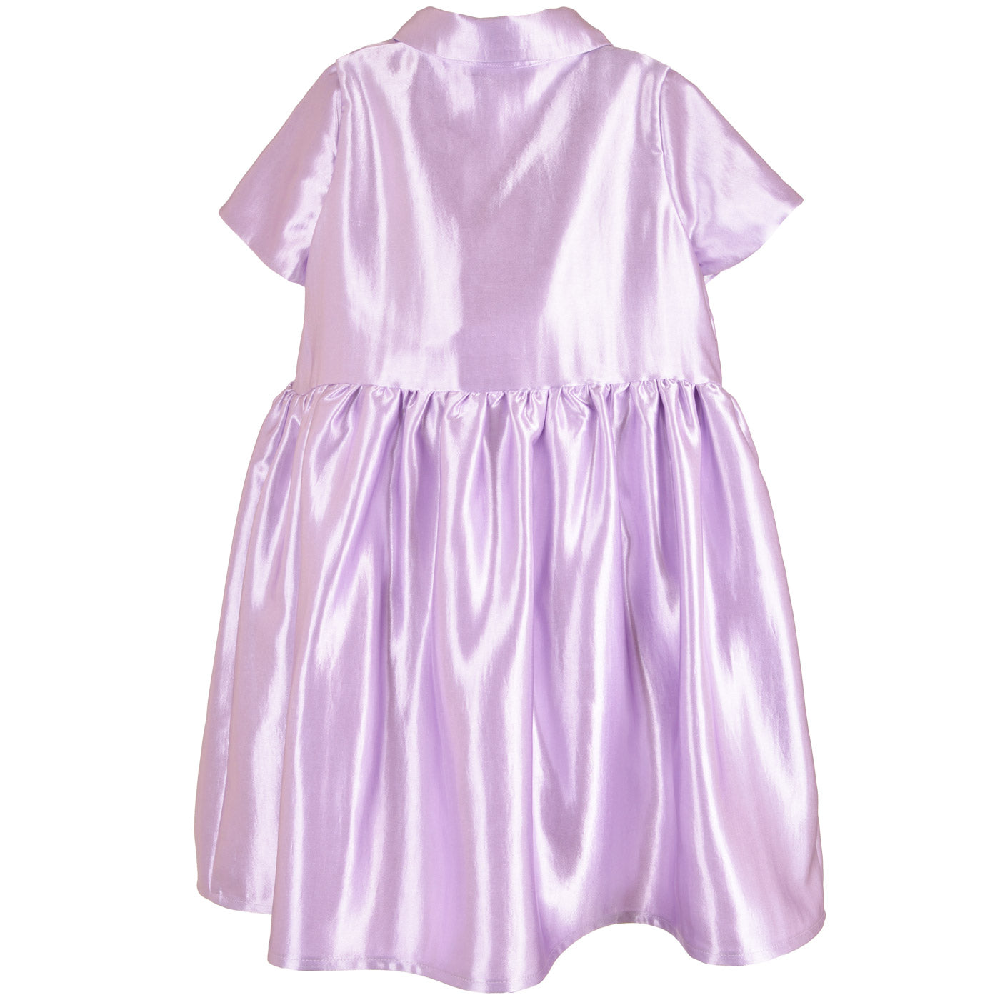 Lilac shirt dress with short sleeves and gathered waist