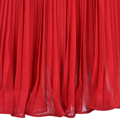 Red pleated chiffon skirt with layered hem and fine vertical pleats