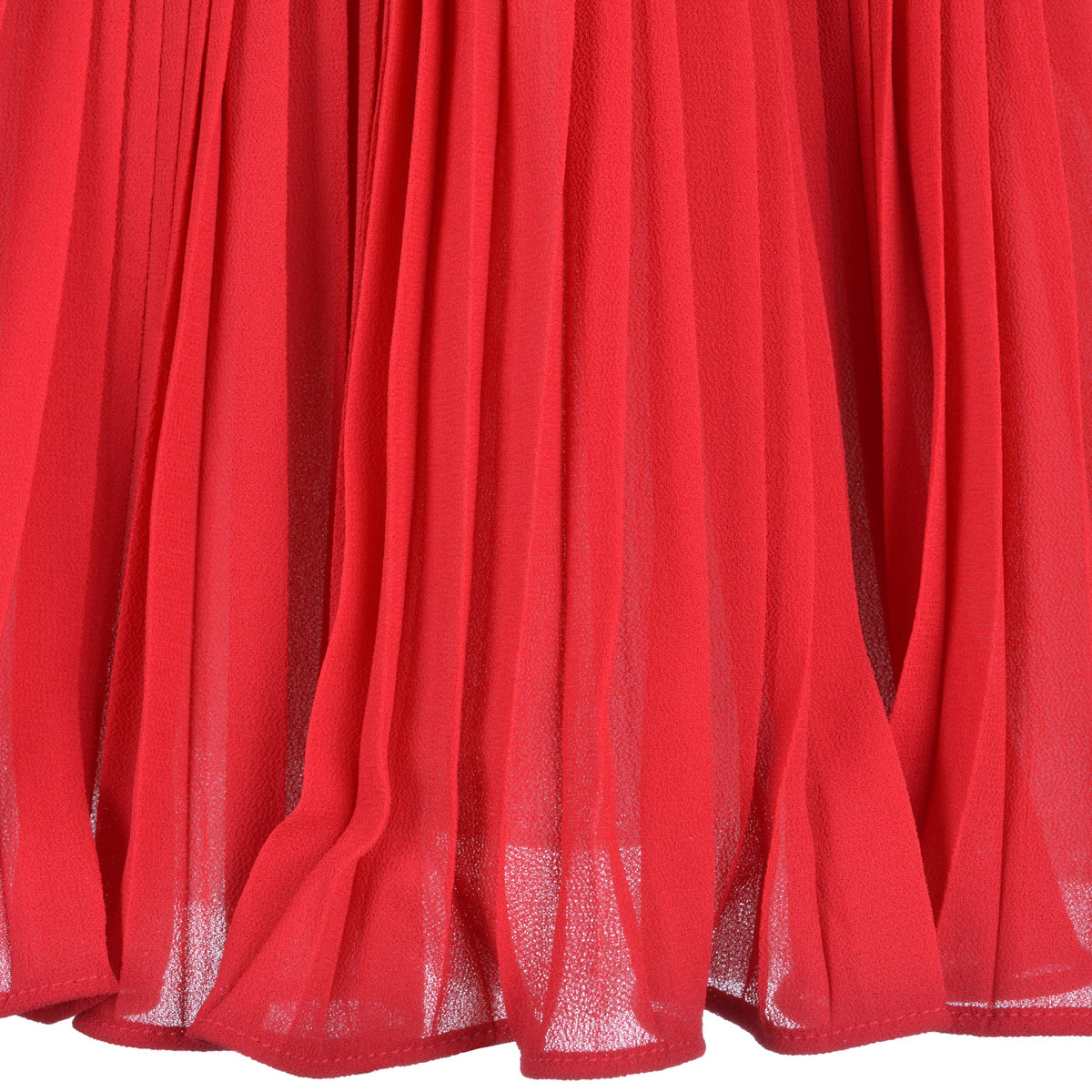 Red pleated tulle skirt with sheer bottom layer and vertical pleat texture