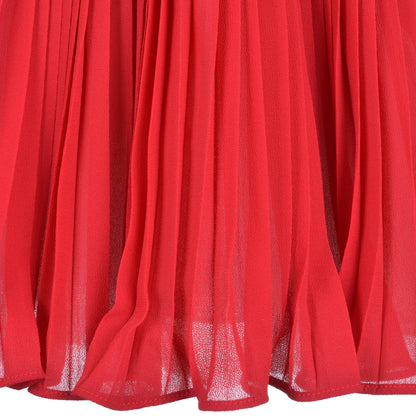 Red pleated tulle skirt with sheer bottom layer and vertical pleat texture