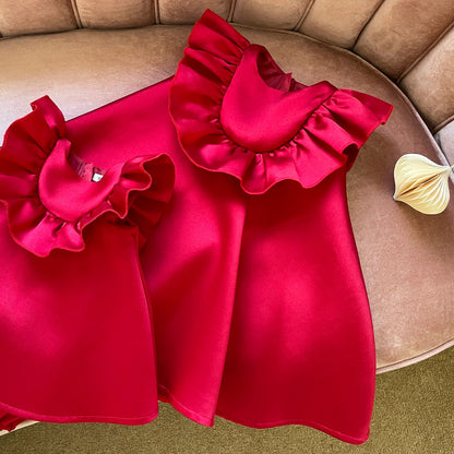 Ruffle Bib Trapeze Dress