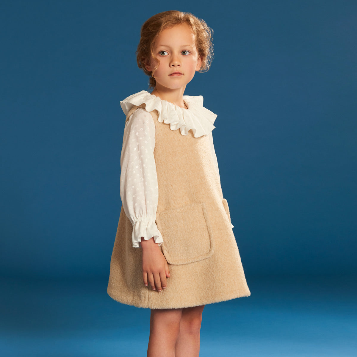Girl's Teddy Bear Pinafore Dress in Biscuit