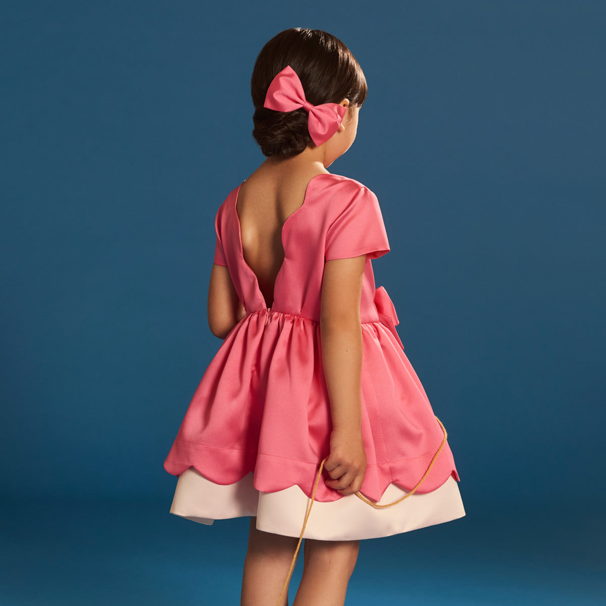 Girl's Scalloped Bodice Dress in Bright Pink