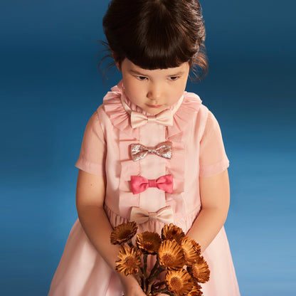 Girl's Multi Bow Bodice Dress in Petal Pink