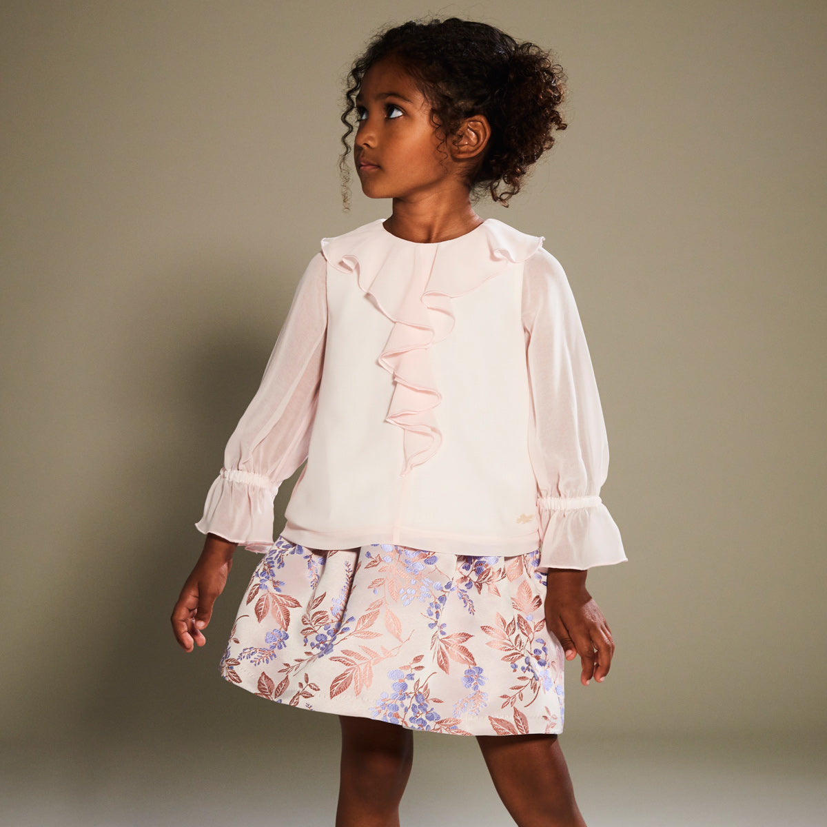 Girl's Gathered Skirt in Rose and Lilac