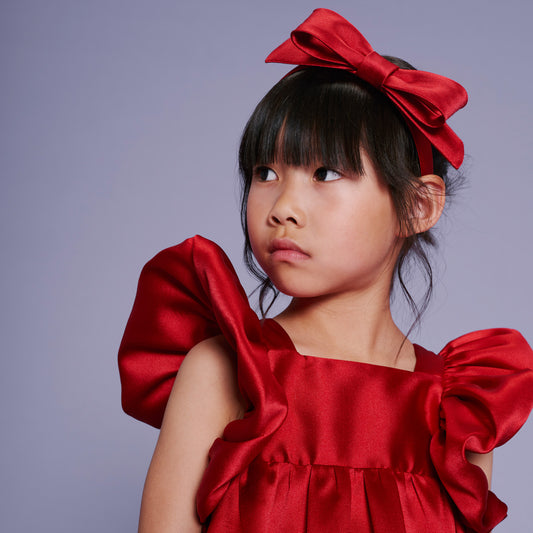 Girl's Side Bow Hairband in Cherry
