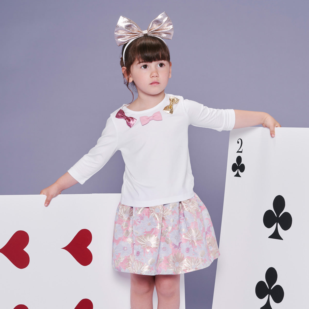 Girl's Gathered Skirt in Powder Blue and Cerise