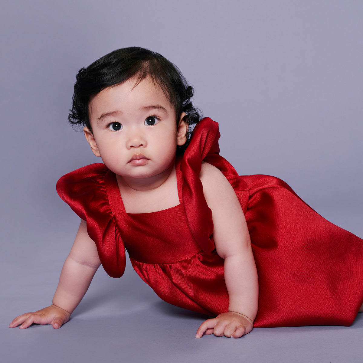 Baby's Twisted Sleeve High Low Dress & Bloomers in Cherry