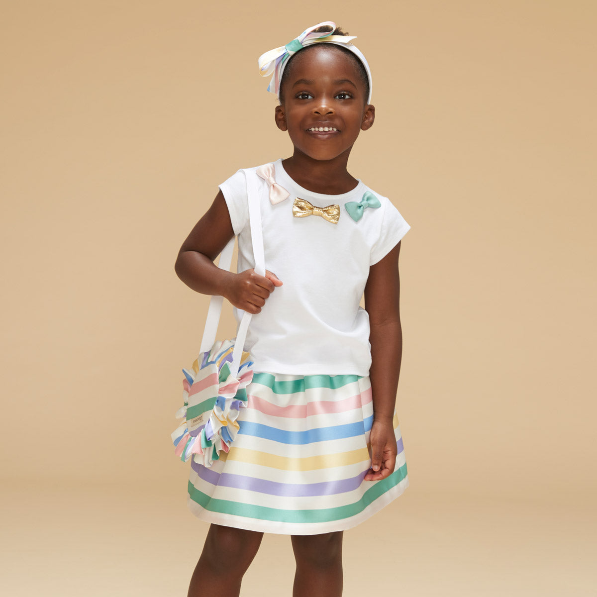 Girl's Bow Jersey T-shirt in Lemon and Gold