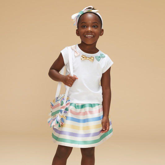 Girl's Bow Jersey T-shirt in Lemon and Gold