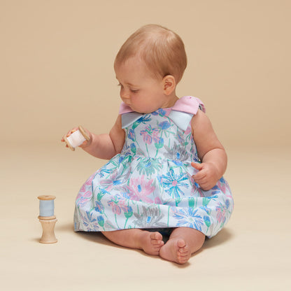 Baby's Shoulder Bow Bodice Dress & Bloomers in Mint and Cerulean