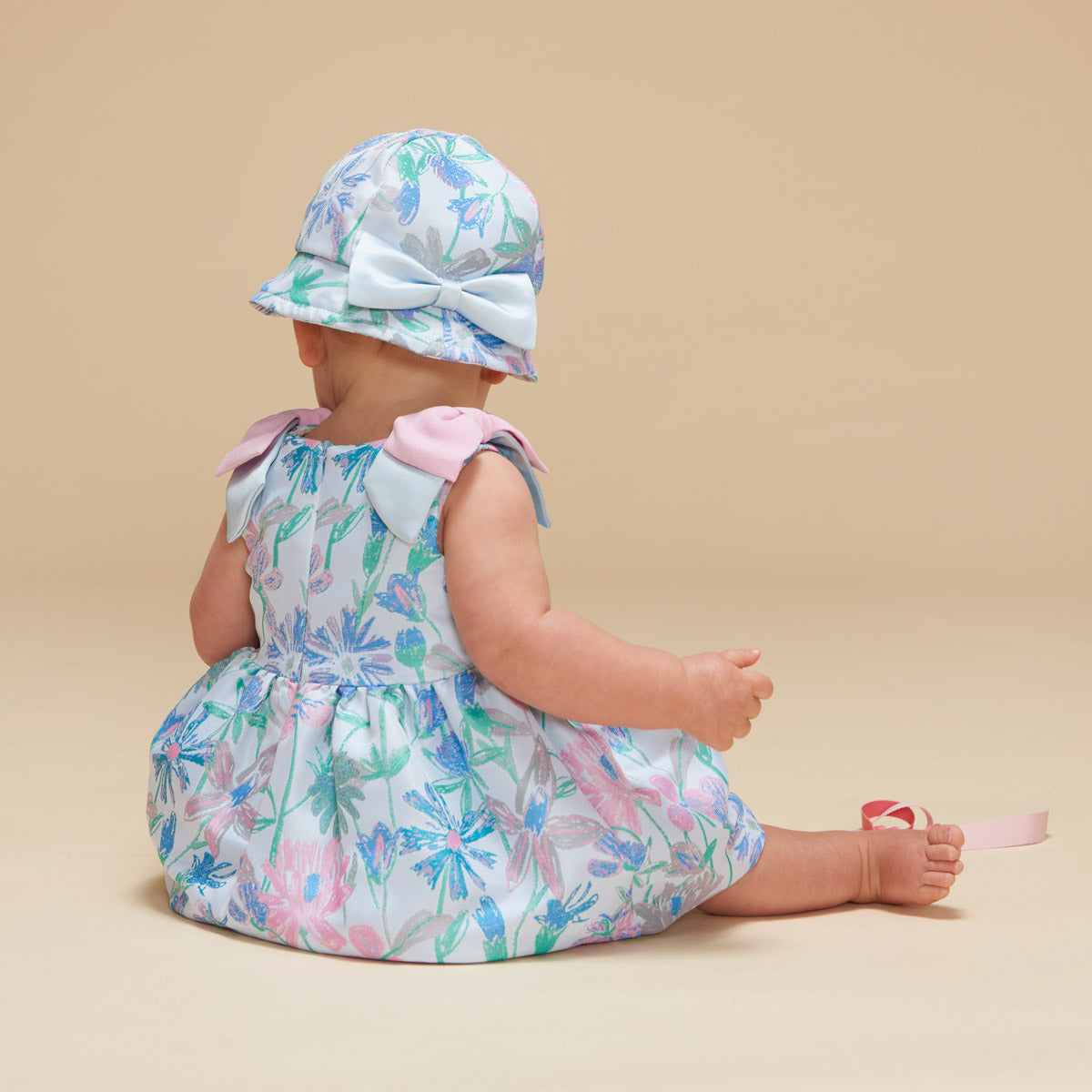 Baby's Shoulder Bow Bodice Dress & Bloomers in Mint and Cerulean
