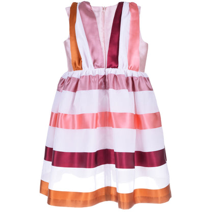 Girl's Draped Front Bodice Dress in Rust, Cherry and Coral