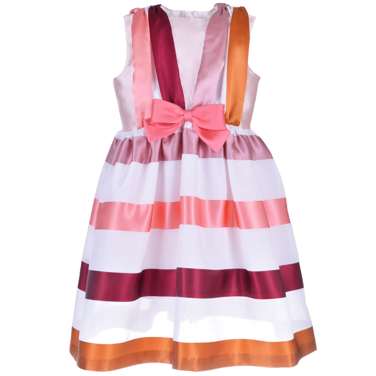 Girl's Draped Front Bodice Dress in Rust, Cherry and Coral