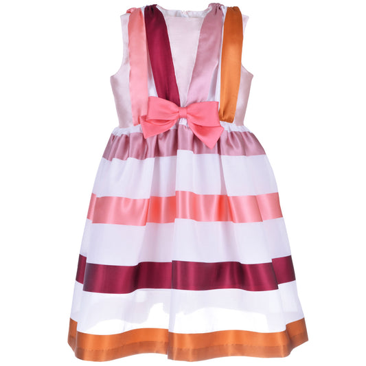 Girl's Draped Front Bodice Dress in Rust, Cherry and Coral