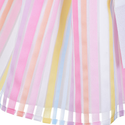 Girl's  Puff Sleeve Bodice Dress in Multi