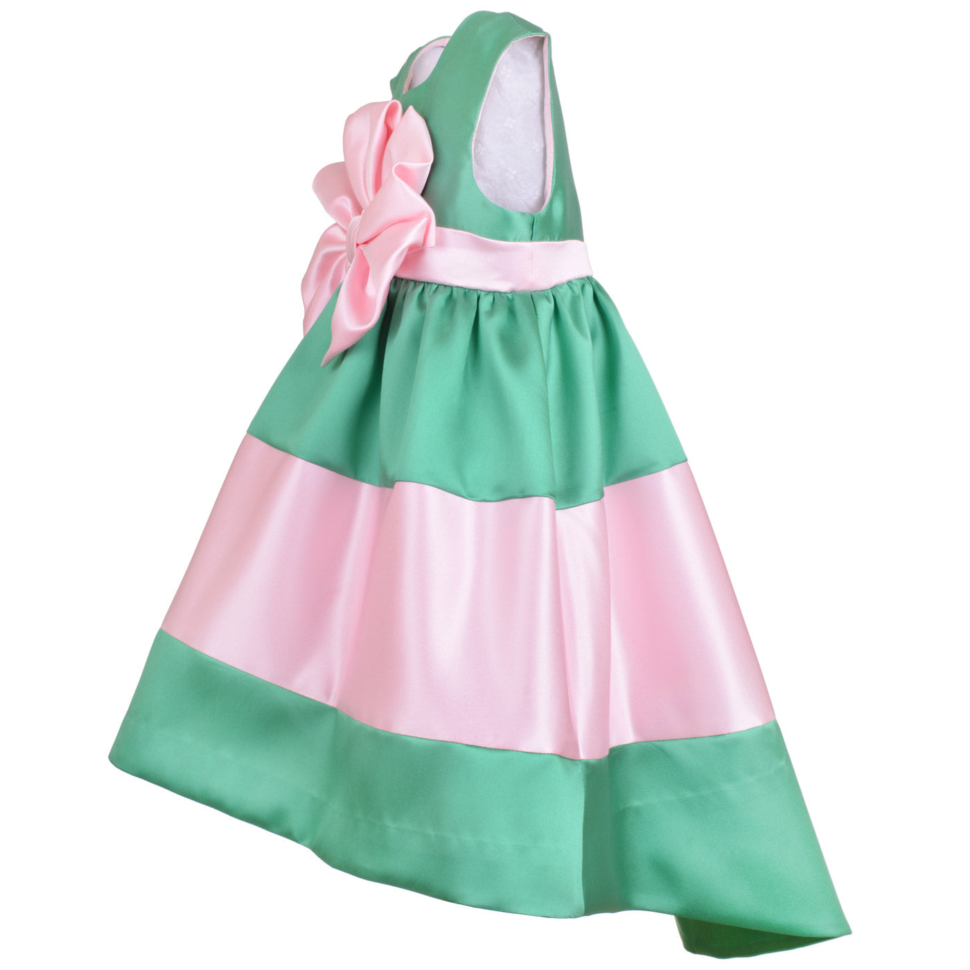 Girl's Banded High Low Dress in Spring Green