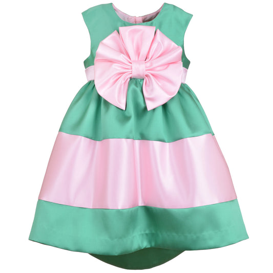 Girl's Banded High Low Dress in Spring Green